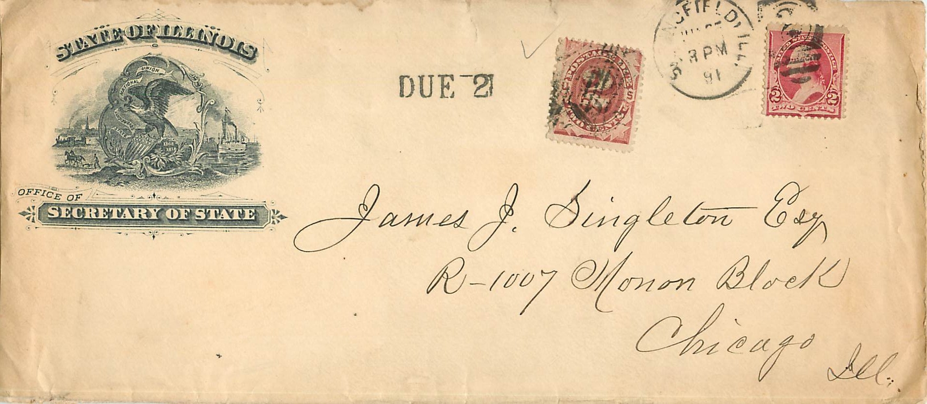 Lettre Cover Illinois Aigle 1891