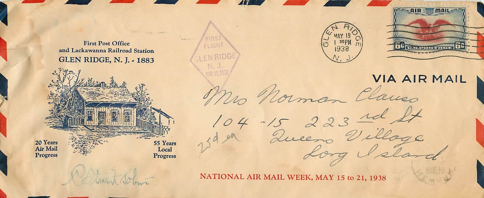 Lettre Cover 1938 Glen Ridge Lackawanna Railroad Station 