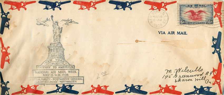 Lettre Cover 1938 National Air Week New York Statue of Liberty