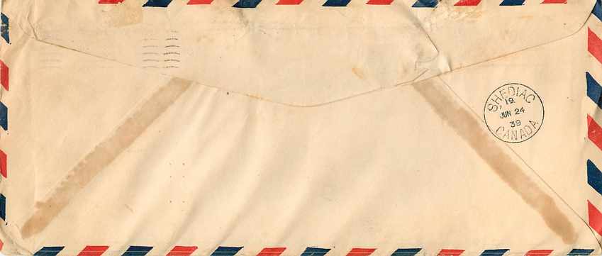 Lettre Cover 1939 First Flight New York to Goncton  — Back