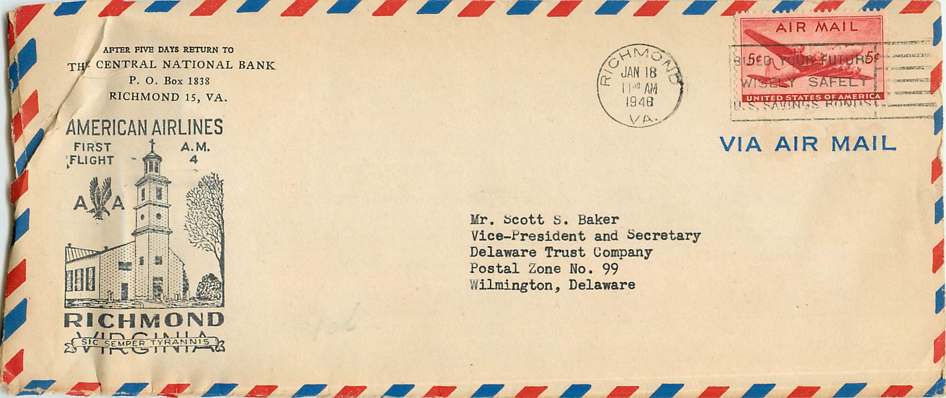 Lettre Cover 1948 American Arilines Richmond