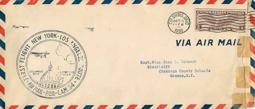 Lettre Cover New York Los Angeles Columbus Ohio 1930