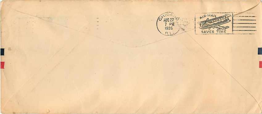 Lettre Cover 1926 Air Mail to Chicago Springfield Lincoln — Verso