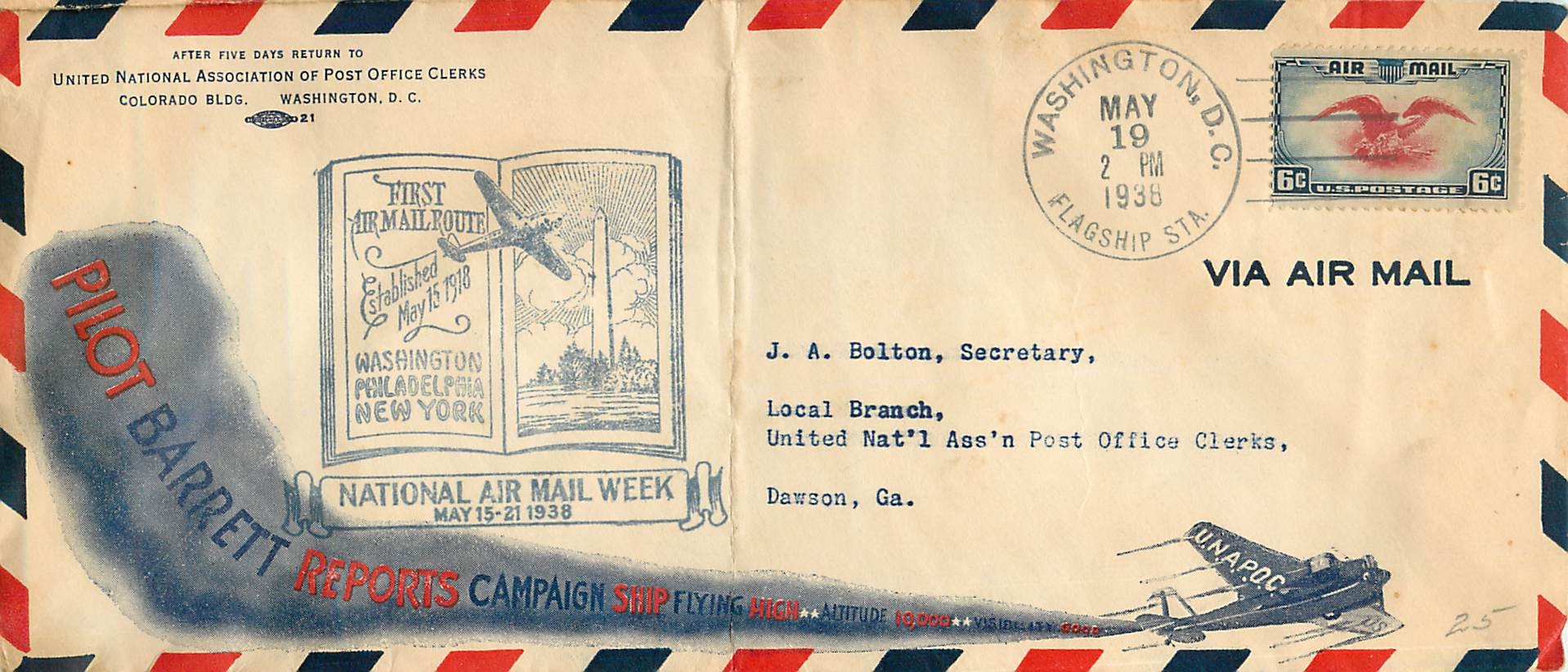 Lettre Cover Washington Washington Philadelphia New York 1938