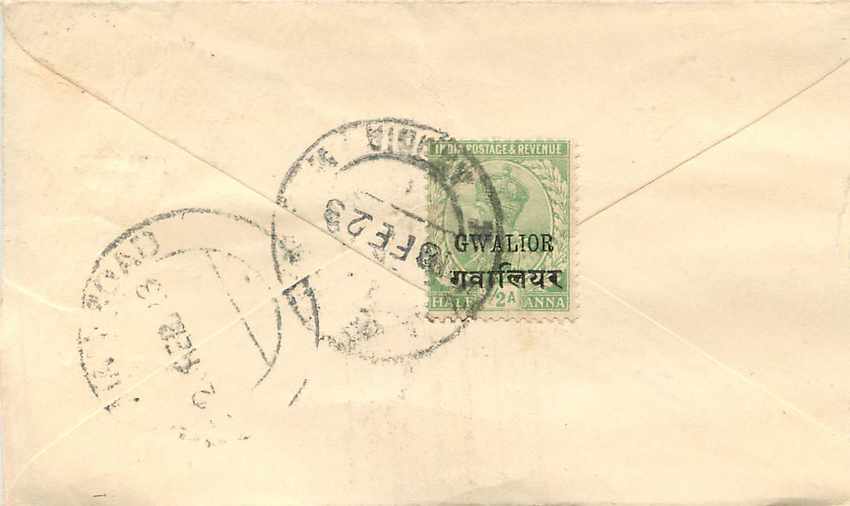 Inde India Gwalior Entier Postal Stationary  — Rückseite