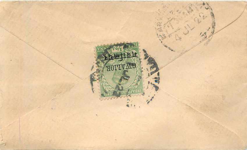 Inde India Gwalior Entier Postal Stationary  — Rückseite