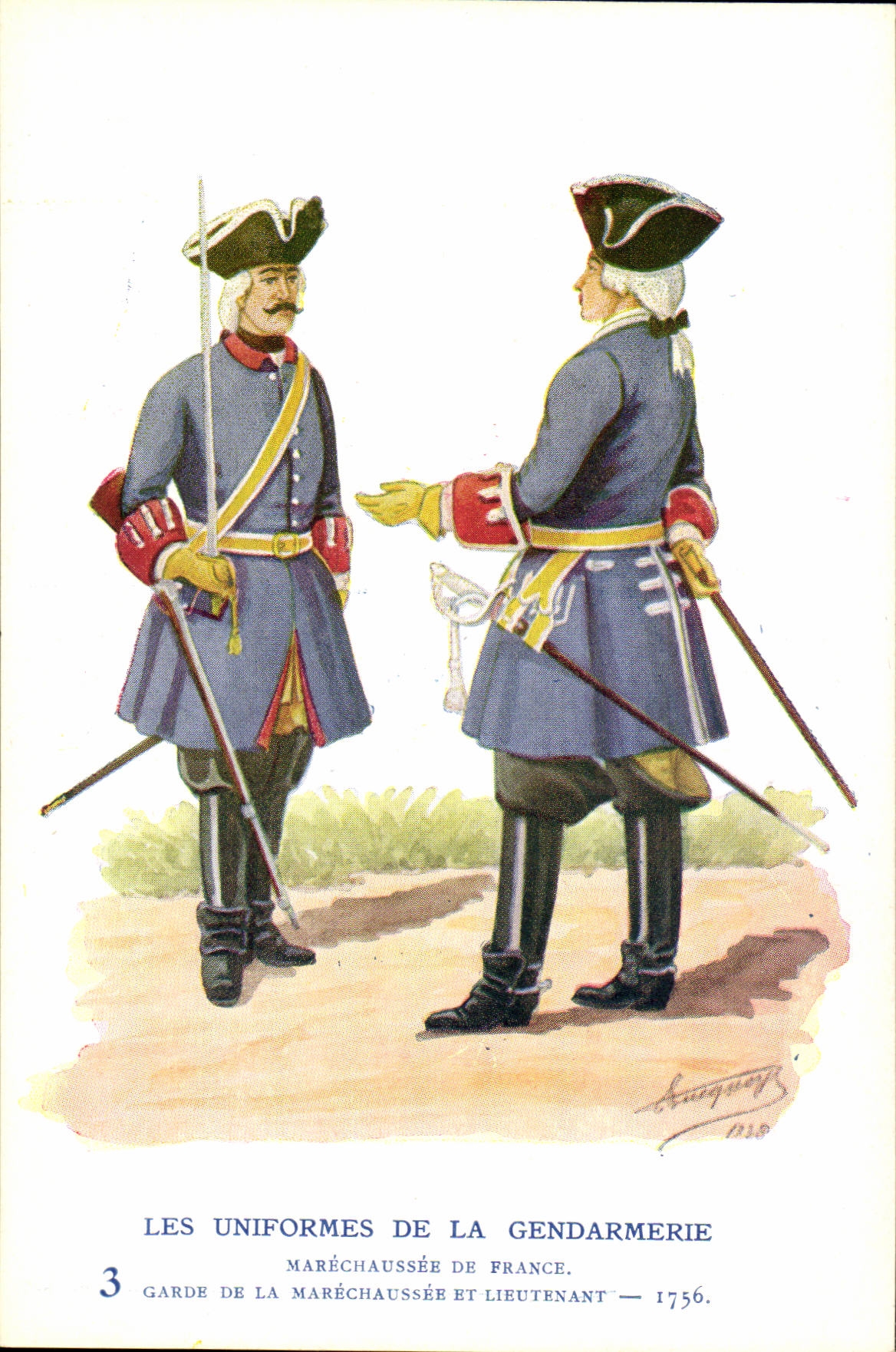 CPA Les uniformes de la gendarmerie MArechausee Garde et lieutenant 1756 Metiers