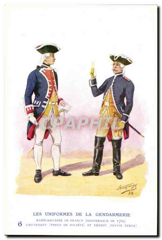 CPA Les uniformes de la gendarmerie MArechausee Lieutenant et exempt 1769 Metiers