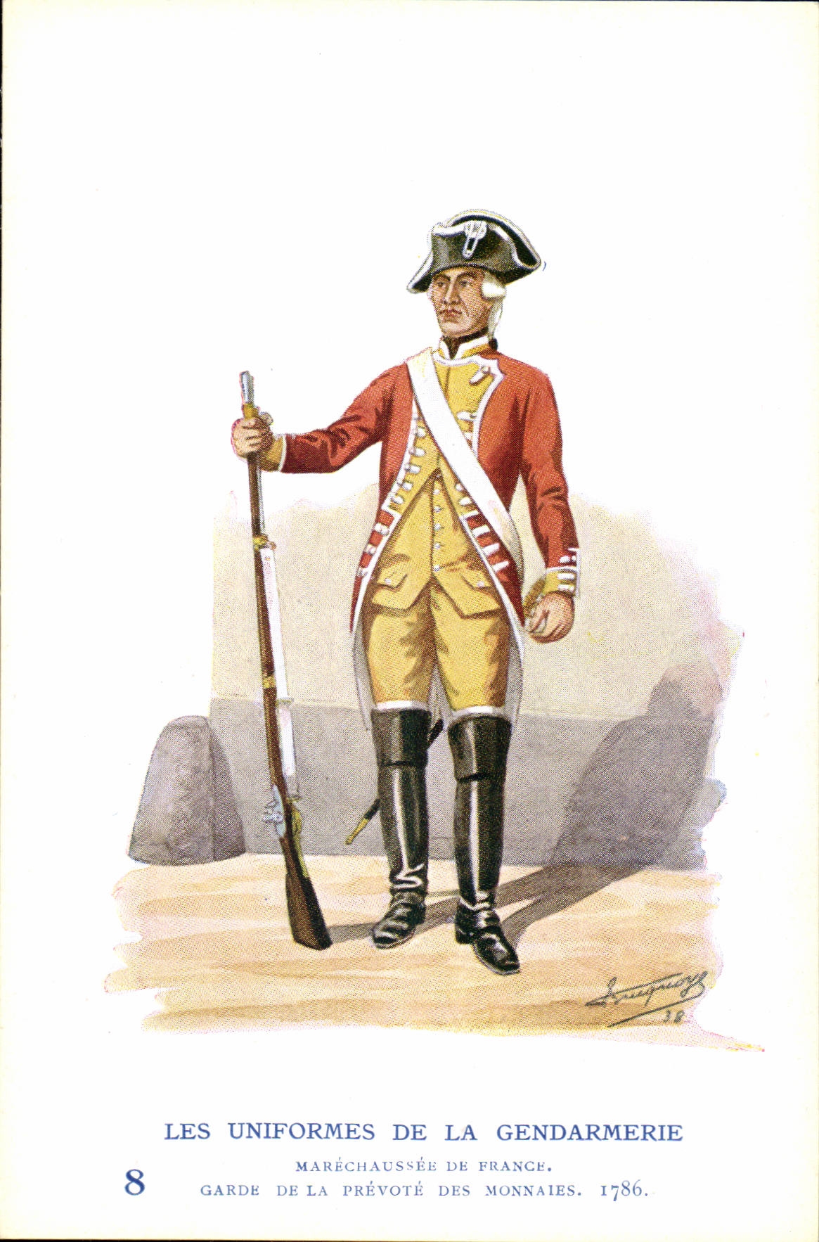 CPA Les uniformes de la gendarmerie MArechausee Garde de la prevote des monnaies 1786 Metiers