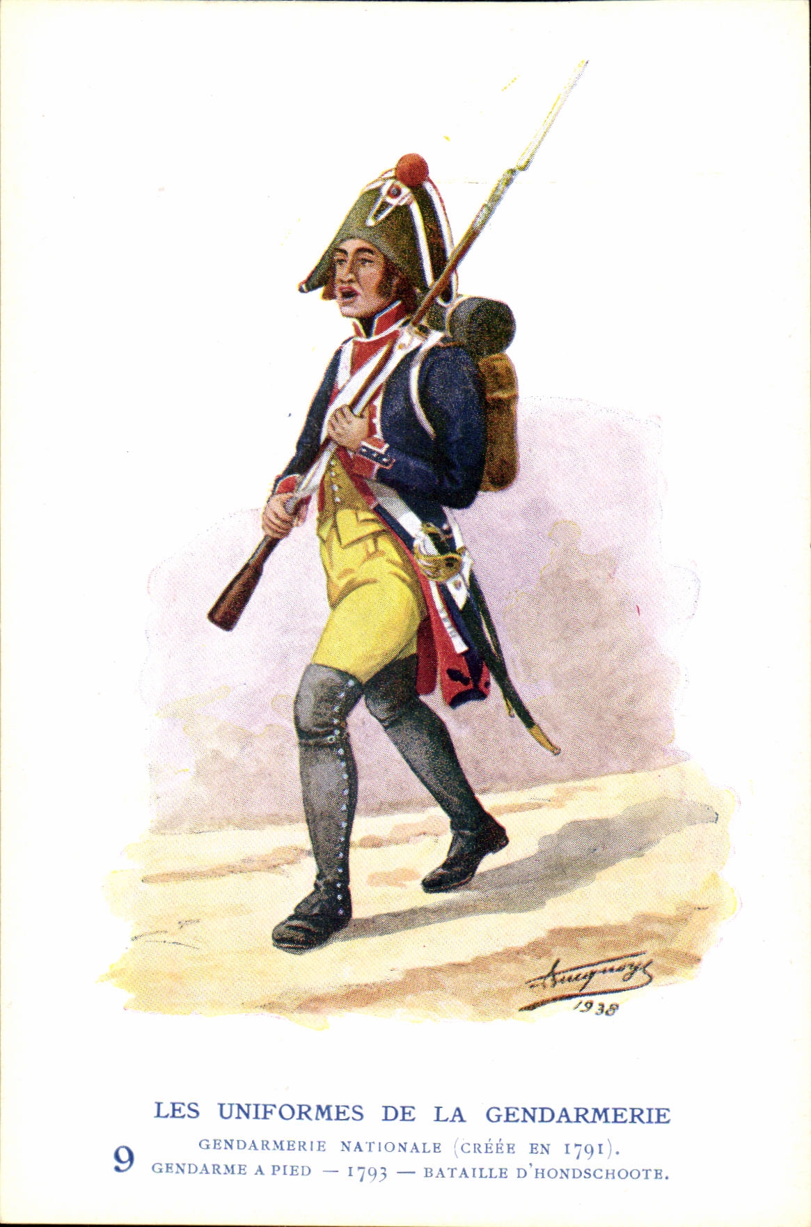 CPA Les uniformes de la gendarmerie MArechausee Gendarme a pied 1793 Bataille d'Hondschoote Metiers