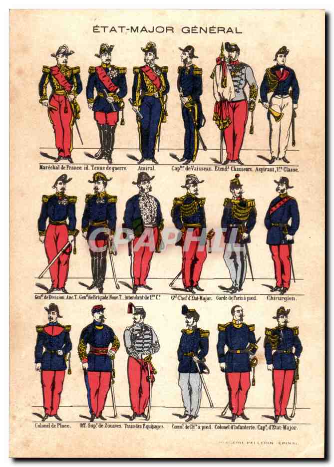 CPA Les uniformes Etat major general Militaria Metiers