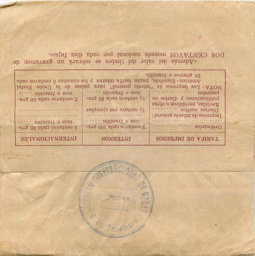 Entier Postal Stationary Argentina  Bande de journal — Rückseite