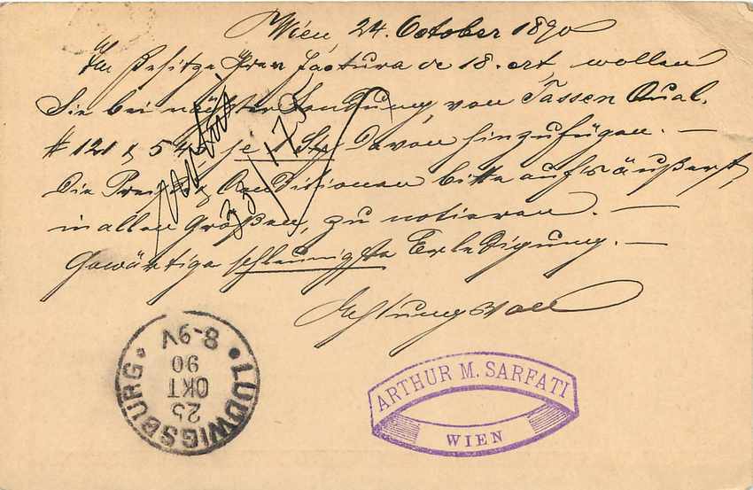 Entier Postal Stationary Autriche 1890 For Ludwigsburg Wurrtemberg — Back
