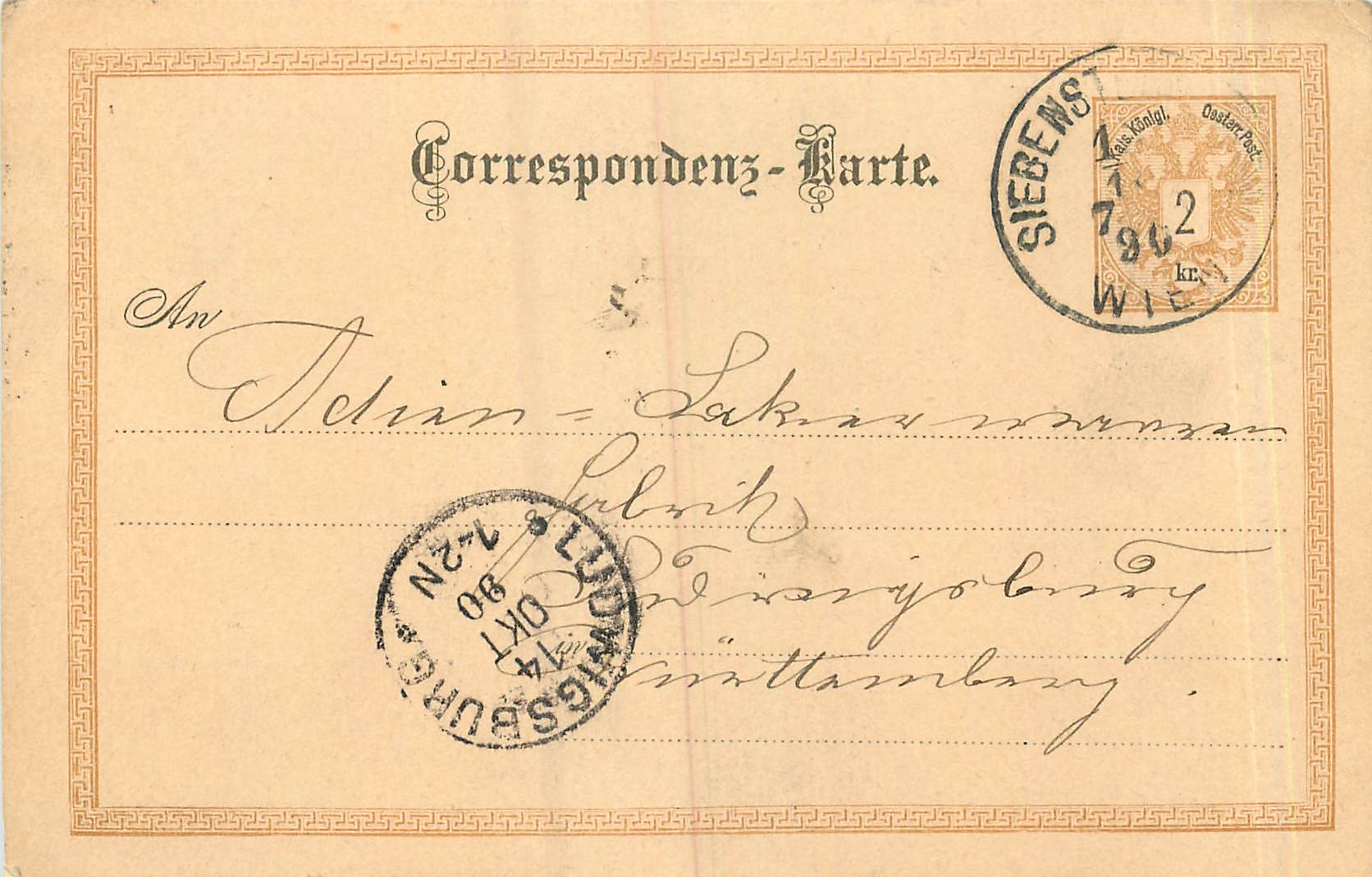 Entier Postal Stationary Autriche 1890 for Wurrttemberg