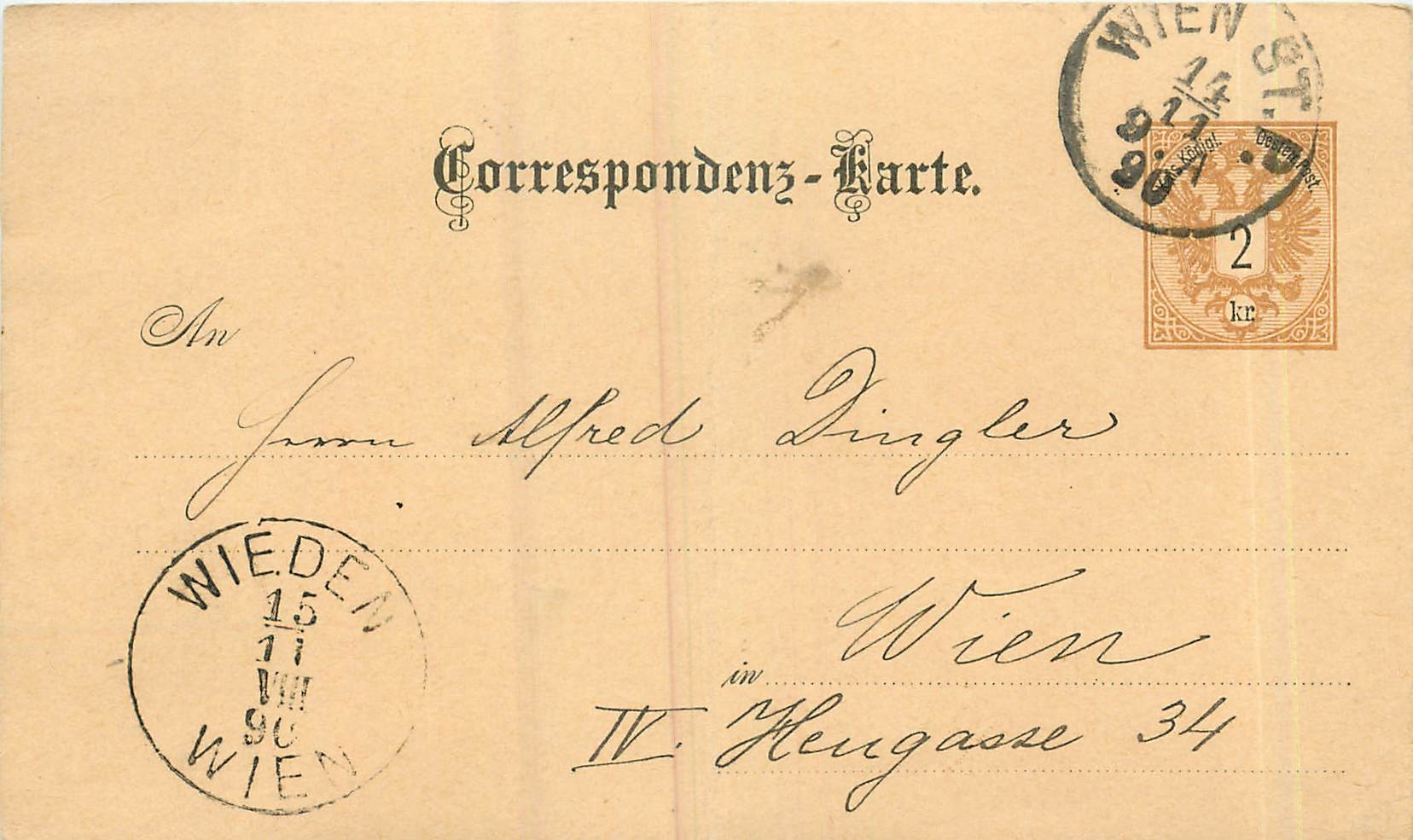 Entier Postal Stationary Autriche 1890 for Wien