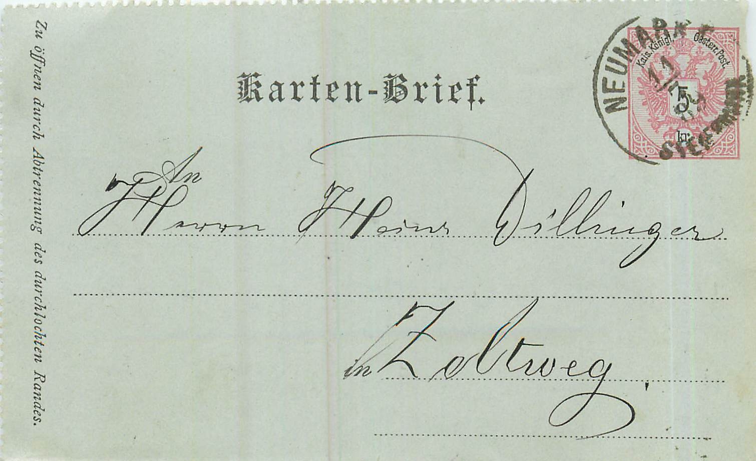 Entier Postal Stationary Autriche 1889