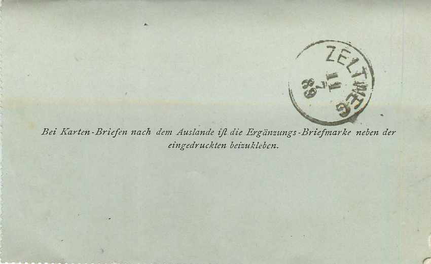 Entier Postal Stationary Autriche 1889 — Rückseite