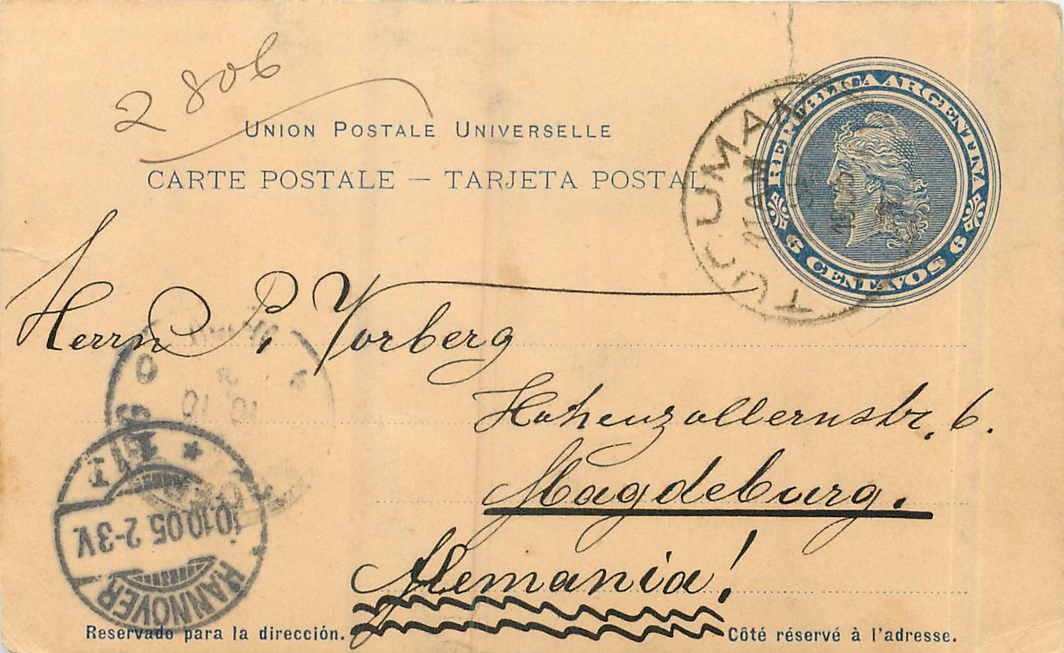 Entier Postal Stationary Argentina 1905 6c for Magdebourg Germany