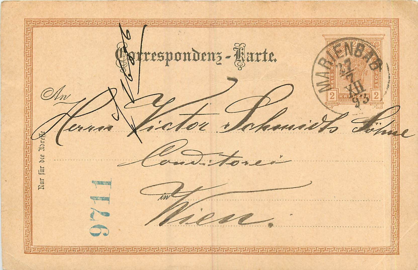 Entier Postal Stationary Autriche 1893 Marienbad for Wien