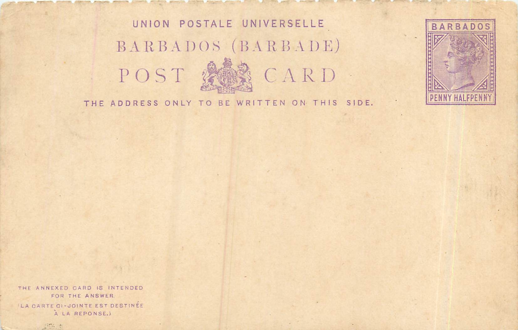 Entier Postal Stationary Barbados Barbade 1 1/2p