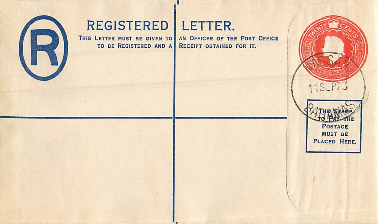 Entier Postal Stationary Bahamas 20c 1973 Nassau