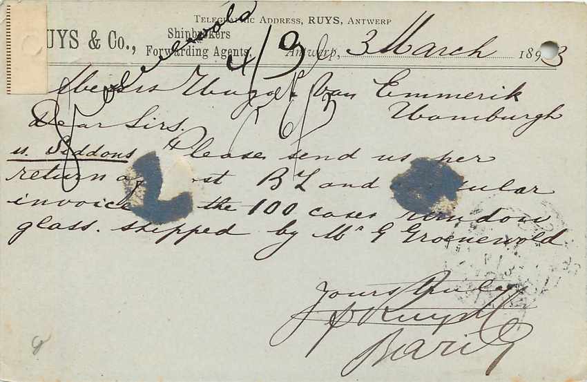 Entier Postal Stationary 1893 pour Hamburg — Rückseite