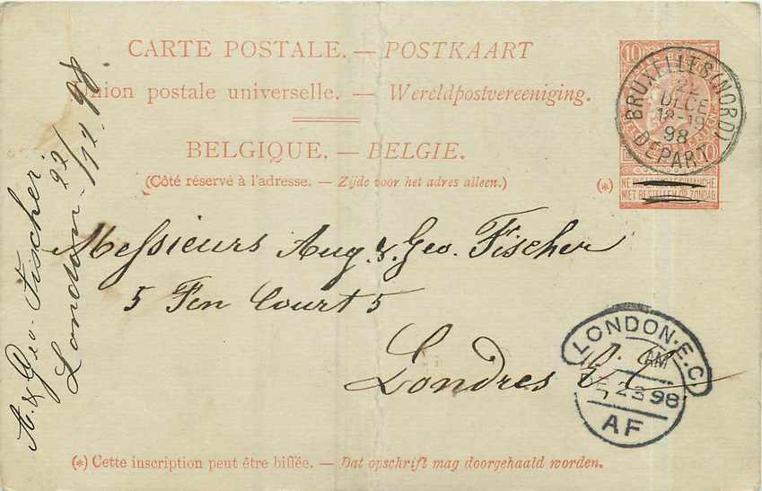 Entier Postal Postal Stationary Belgique 10c 1898 pour Londres