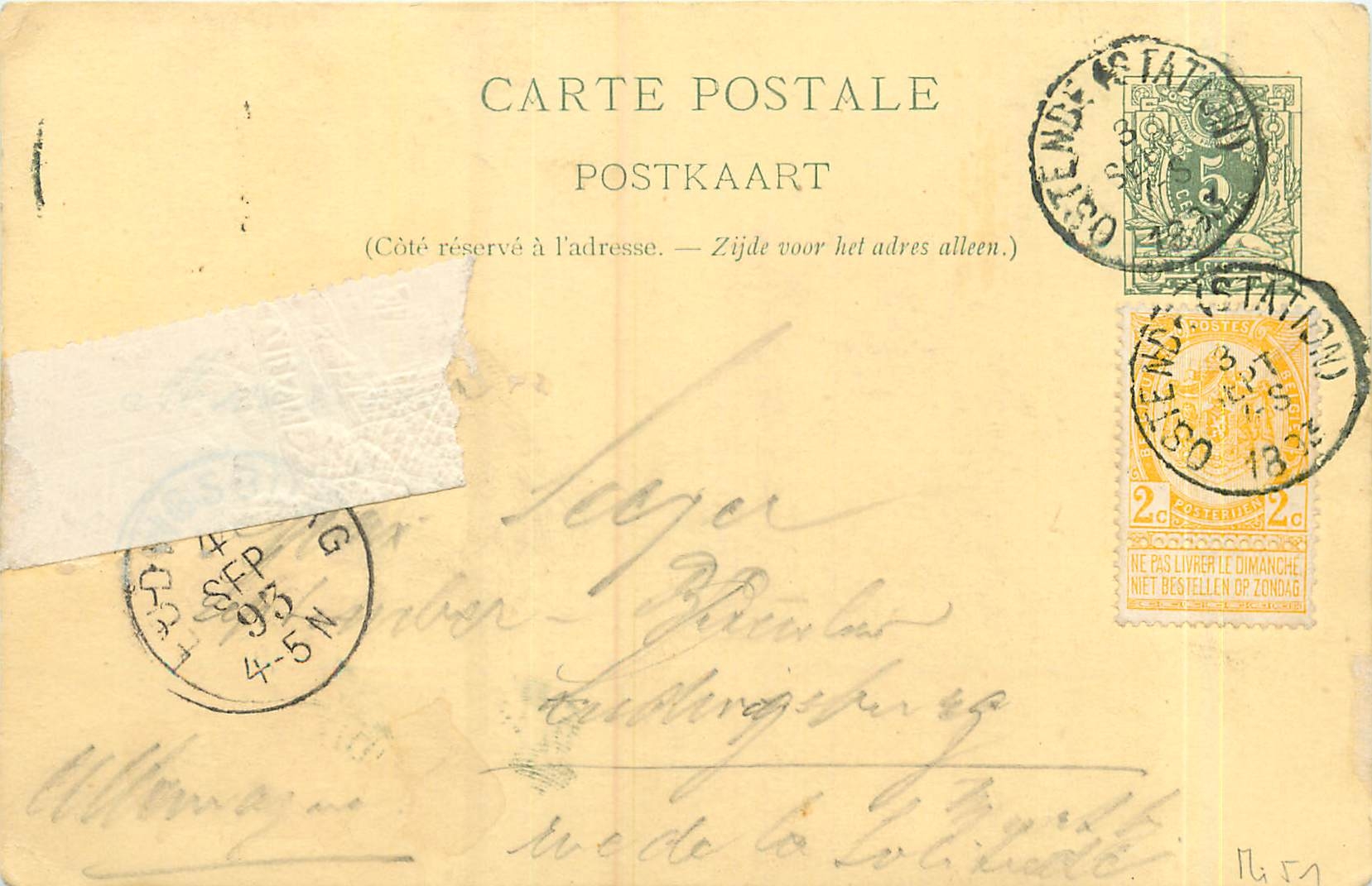 Entier Postal Postal Stationary Belgique 2c et 2c 1893