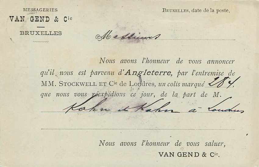 Entier Postal Postal Stationary Belgique 1895 pour Colmar Messageries Van Gend Bruxelles — Rückseite