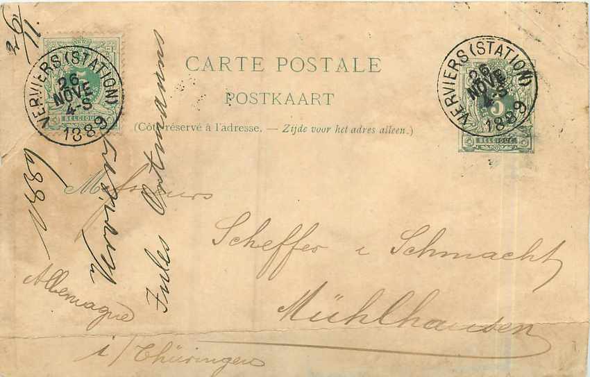 Entier Postal Postal Stationary Belgique 1889 pour Mulhouse