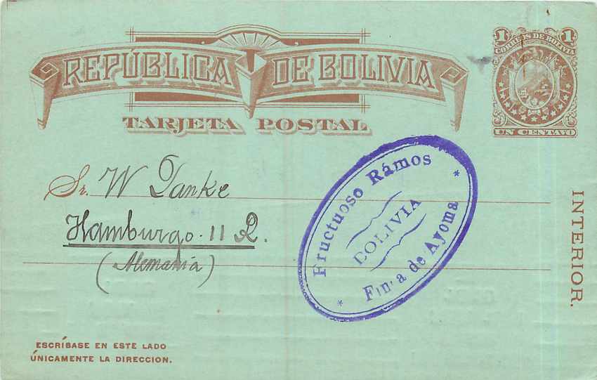 Entier Postal Postal Stationary Bolivie Bolivia 