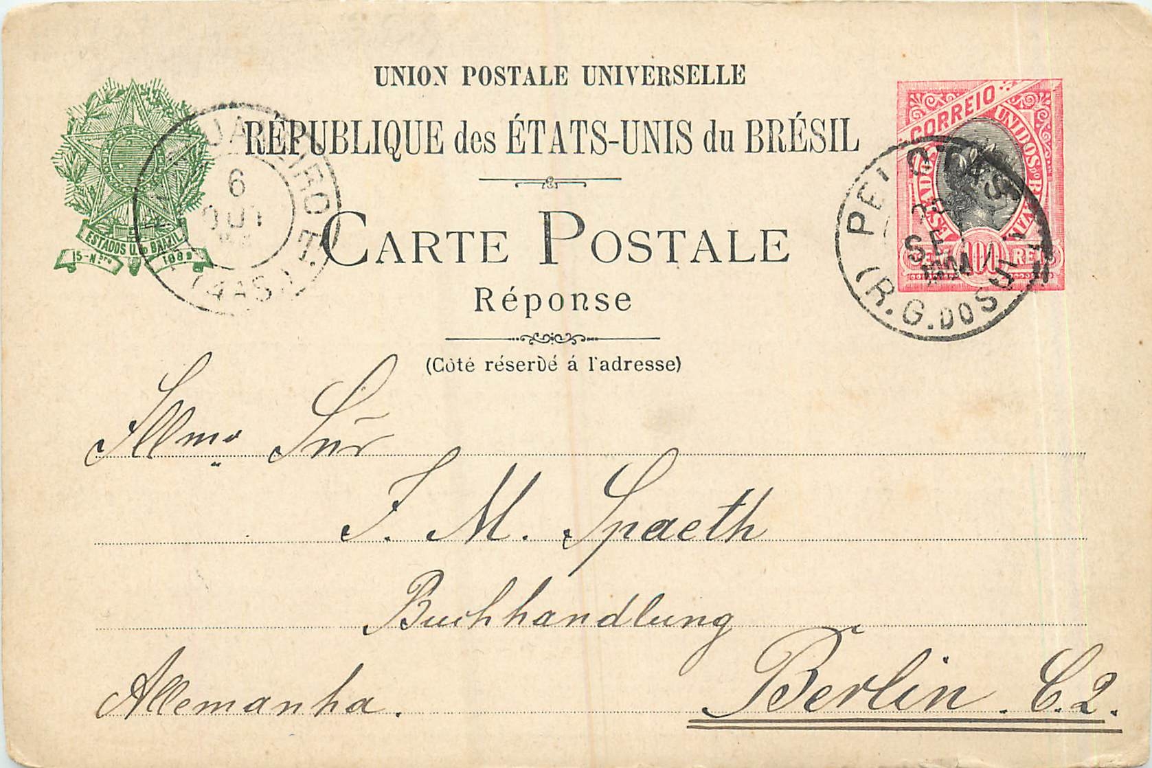 Postal Stationary Entier Postal Bresil Brazil 1904 for Berlin