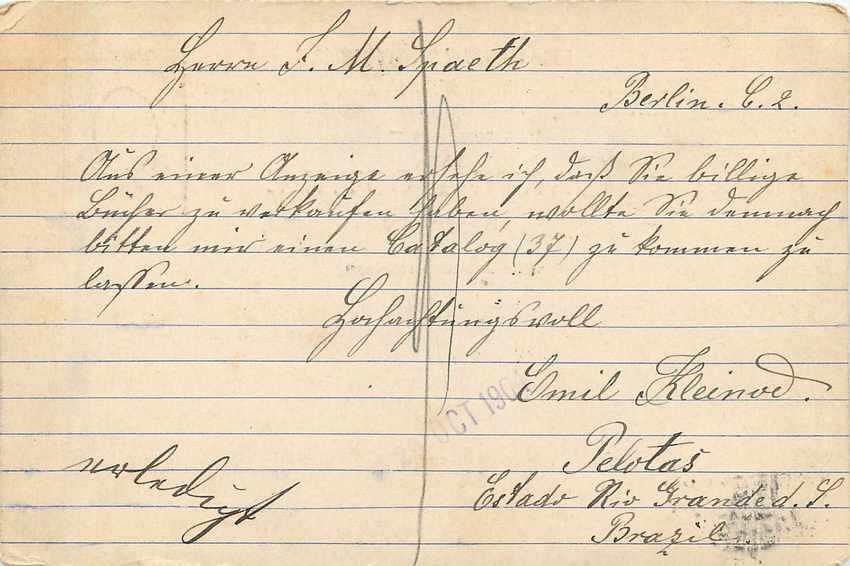 Postal Stationary Entier Postal Bresil Brazil 1904 for Berlin — Rückseite
