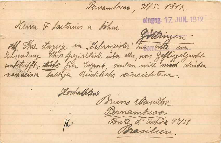 Postal Stationary Entier Postal Bresil Brazil 1912 for Germany — Rückseite