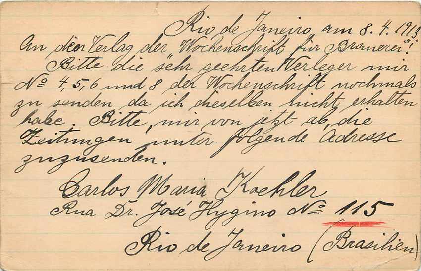Postal Stationary Entier Postal Bresil Brazil 1913 for Germany — Rückseite