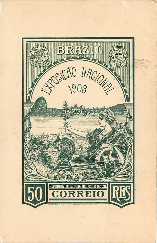 Postal Stationary Entier Postal Bresil Brazil Exposicao Nacional 1908 — Rückseite