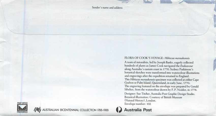 Postal stationary Australia 1986 Fleurs Cook — Rückseite