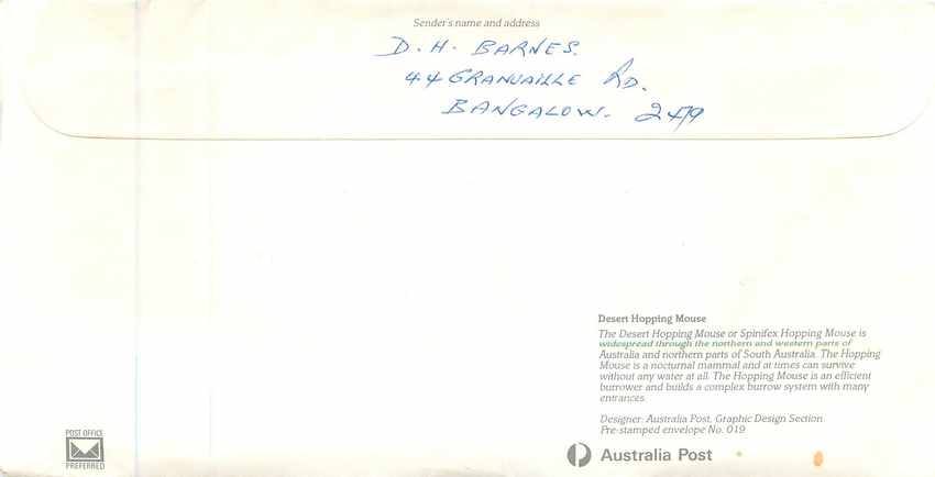 Postal stationary Australia 198? Rongeur Souris — Rückseite