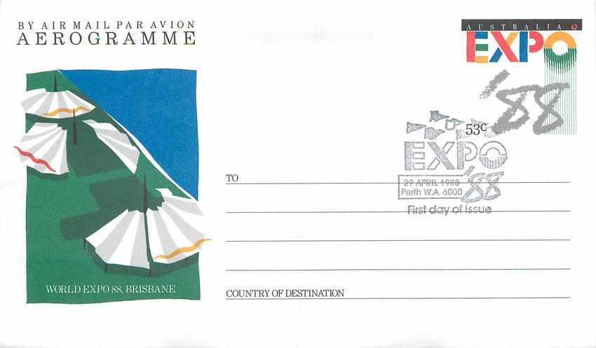 Postal stationary Aerogramme 1988 World Expo 88 Brisbane 