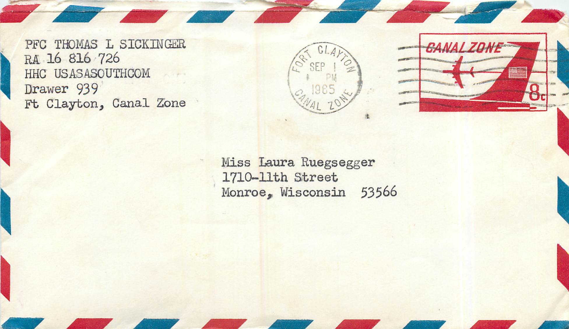 Entier Postal Stationary Canal Zone 8c For tClayton 1965