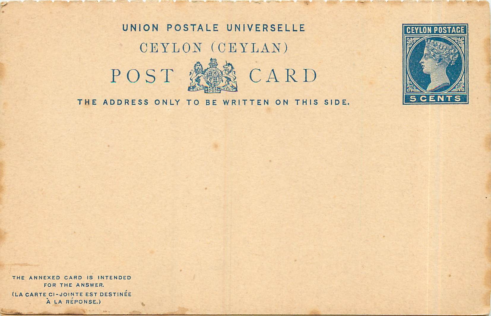 Entier Postal Stationary Ceylon  5p