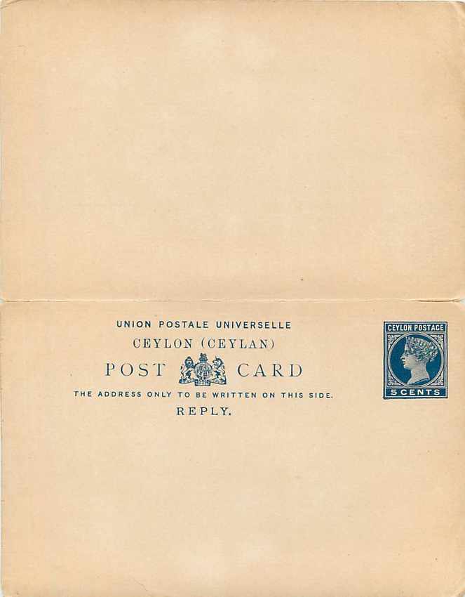 Entier Postal Stationary Ceylon  5p with reply card — Rückseite