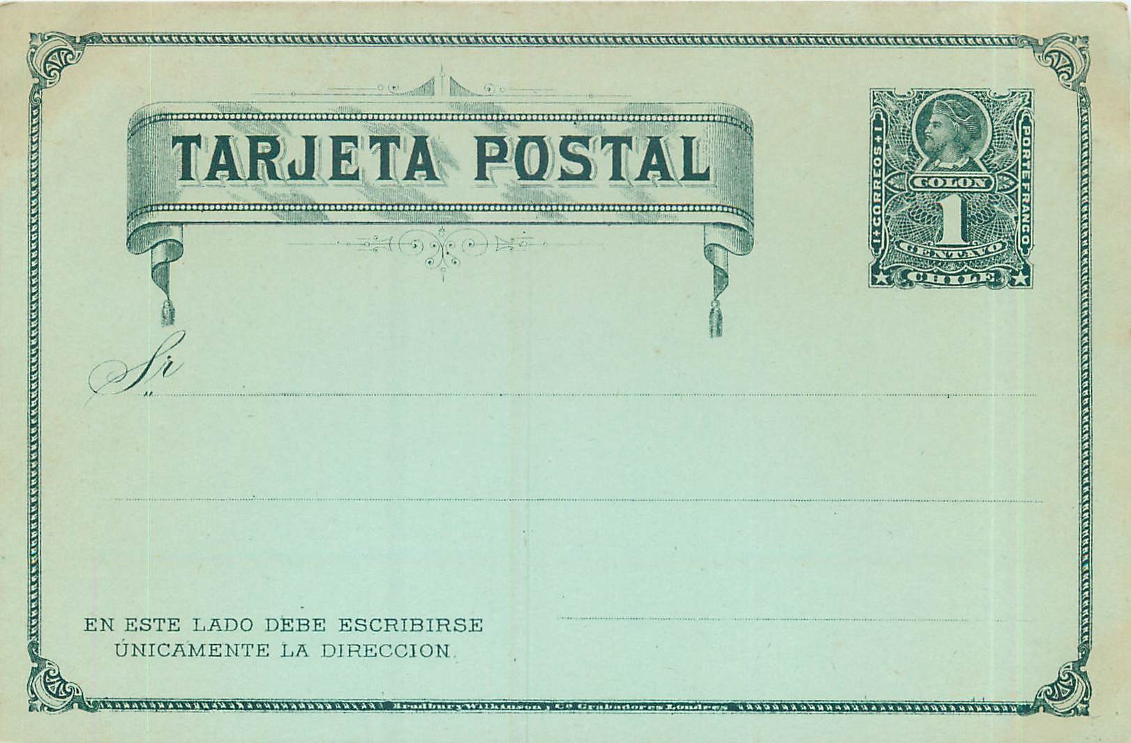 Entier Postal Stationary Chili Chile  1c