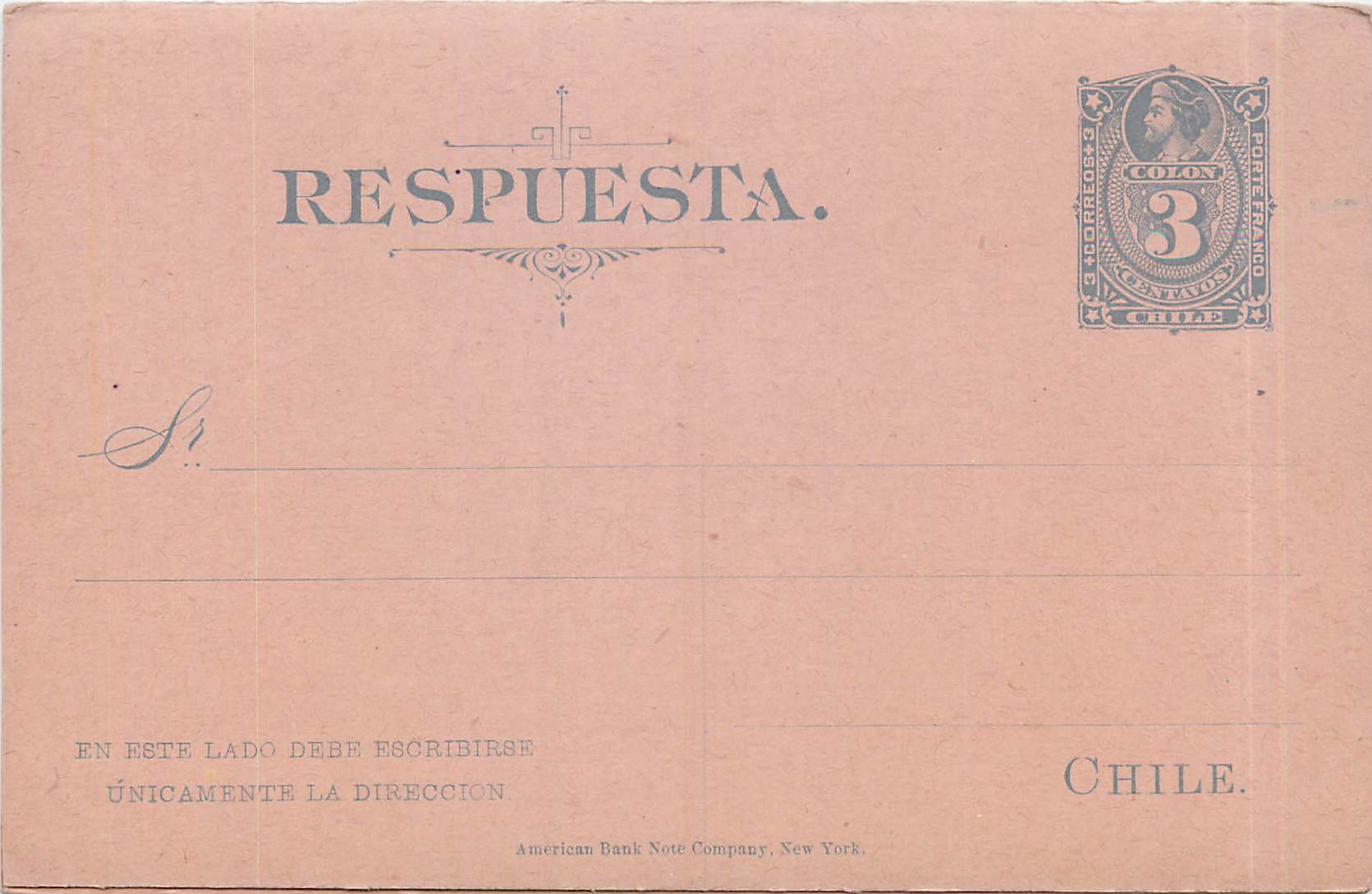 Entier Postal Stationary Chili Chile  3c with reply card