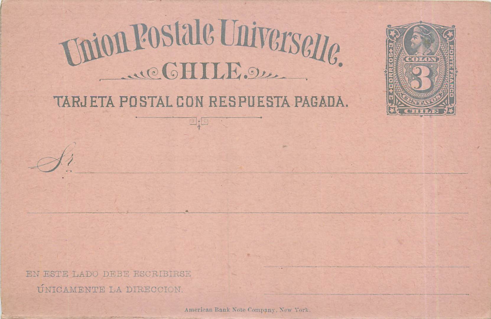 Entier Postal Stationary Chili Chile  3c with reply card