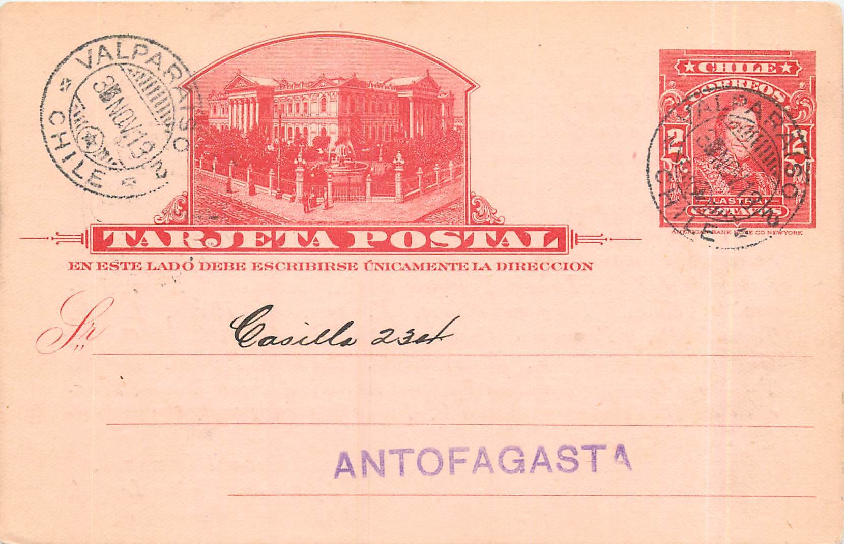 Entier Postal Stationary Chili Chile  2c with reply card