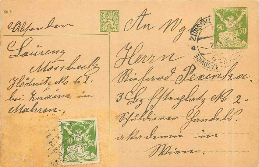 Entier Postal Stationary Tchequie Lion 1922