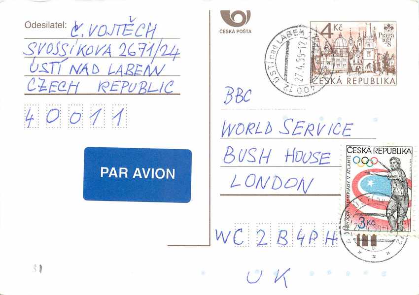 Entier Postal Stationary Tchequie Jeux Olympiques Javelot 