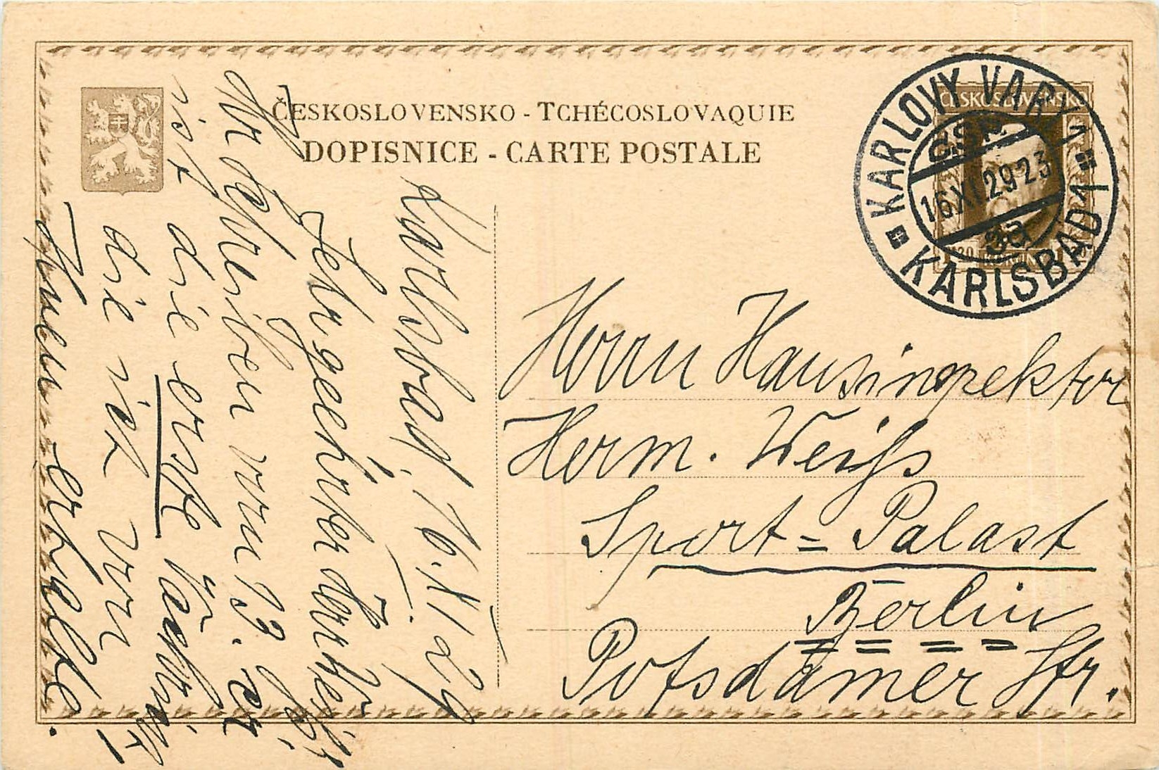 Entier Postal Stationary Tchequie 1929 Lion