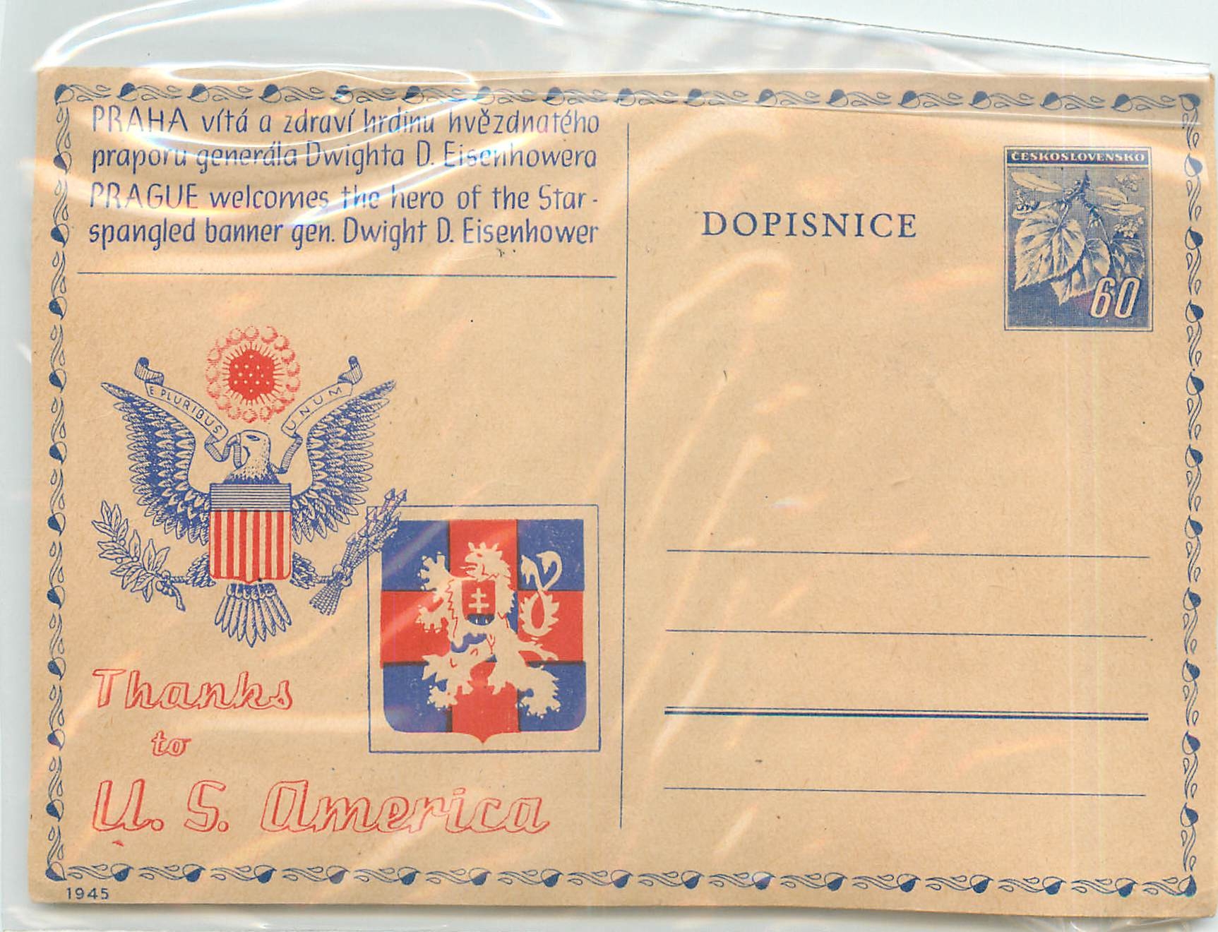 Entier Postal Stationary Tchequie Aigle USA Militaria